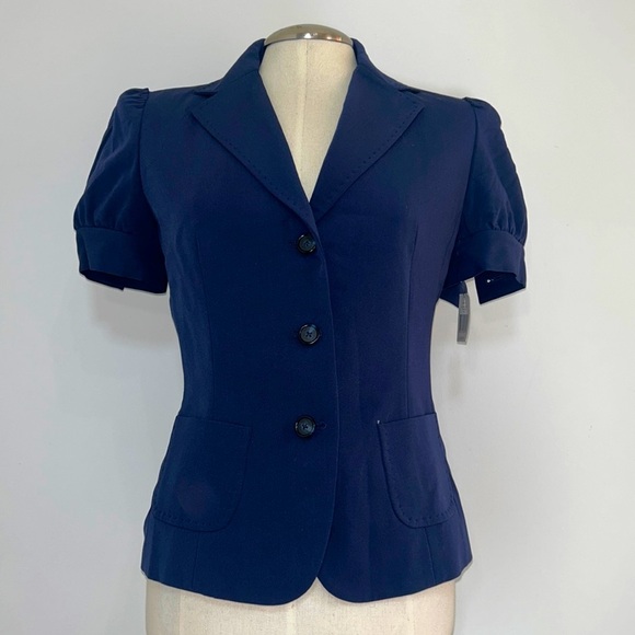 Elie Tahari Short Puff Sleeve Button Closure Navy Blue Blazer Size  4 NWT - Picture 1 of 10
